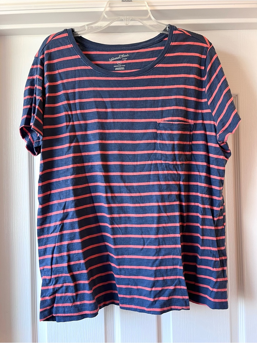 Universal Thread Navy and Coral Stripe Crewneck Pocket Tee XXL